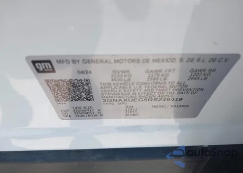 2024 Chevrolet Equinox Awd Lt из США, поврежденный, VIN 3GNAXUEG5RS249419